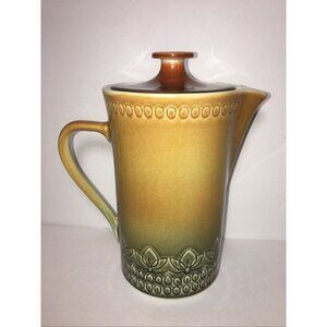 Vintage Syracuse China Carefree Calypso Montego Coffee Pot w Lid Green Retro MCM